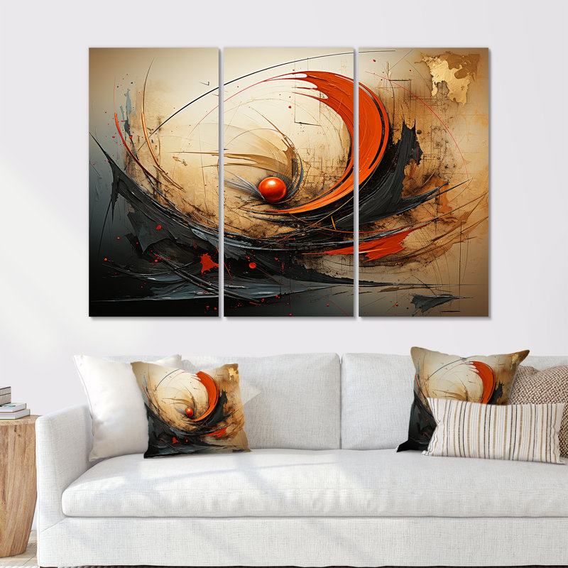 Wild Waves Retro Orange Core - ensemble d'impression d'art mural abstrait en spirale, Toile tendue