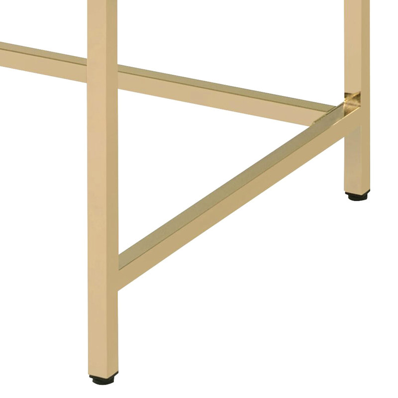 Bureau rectangulaire blanc avec finition brillante et cadre en métal doré avec pieds en bois et 2 compartiments de rangement