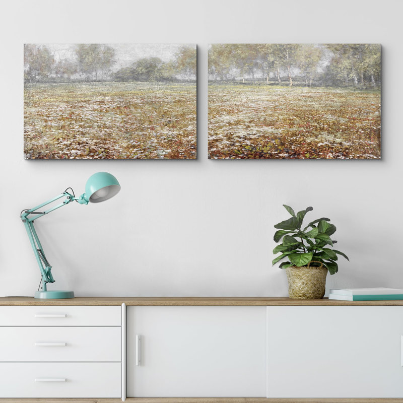 Paysage rustique, campagne, floraison, fleurs sauvages, brume d'automne, Toile tendue, H 24 po x l 36 po