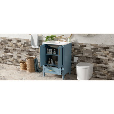 24" Modern Bathroom Vanity With Ornate Motif Design & Soft-Close Hinges,  Bathroom Cabinet With Drawer And Back Open Structure, Ornately Carved French Cylinder Legs
