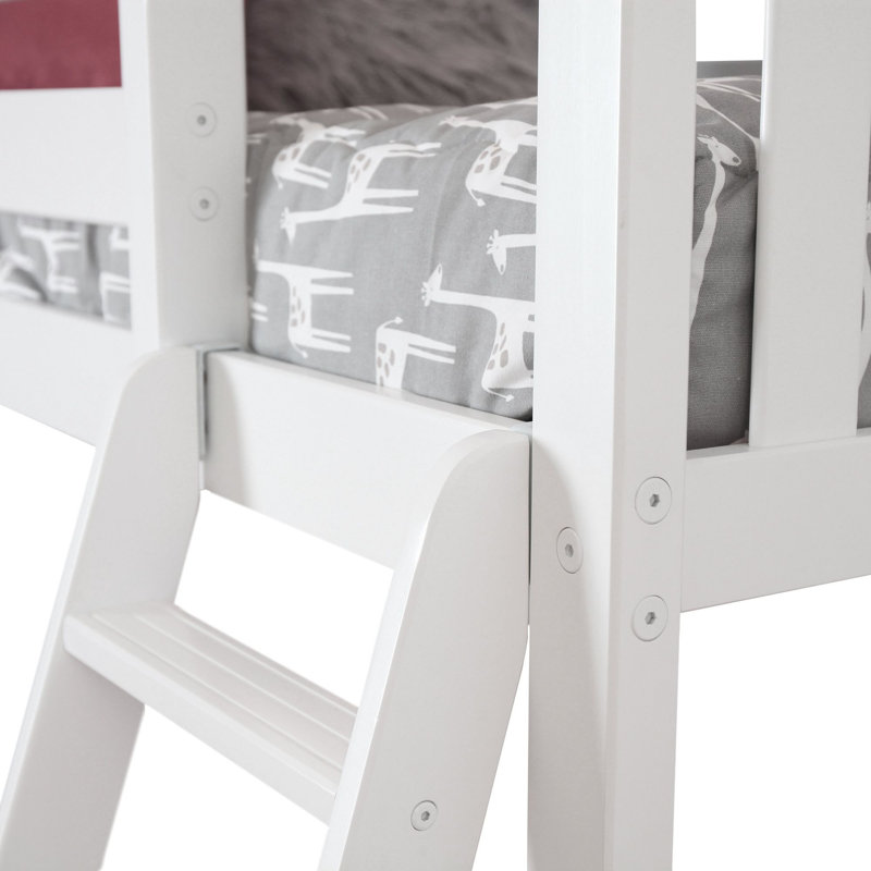 Lit superposé bas avec rideaux Mendelson, Blanc, Gris