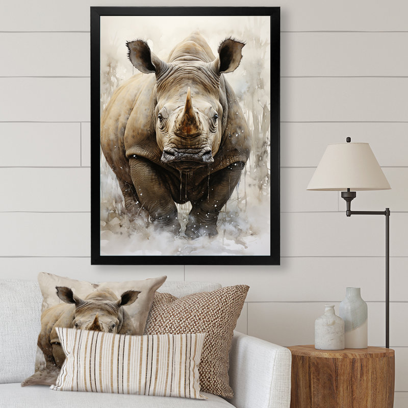 «Baia Rhinoceros Majestic Portrait», reproduction sur toile, Cadre photo noir, H 20 po x l 12 po x P 1 po