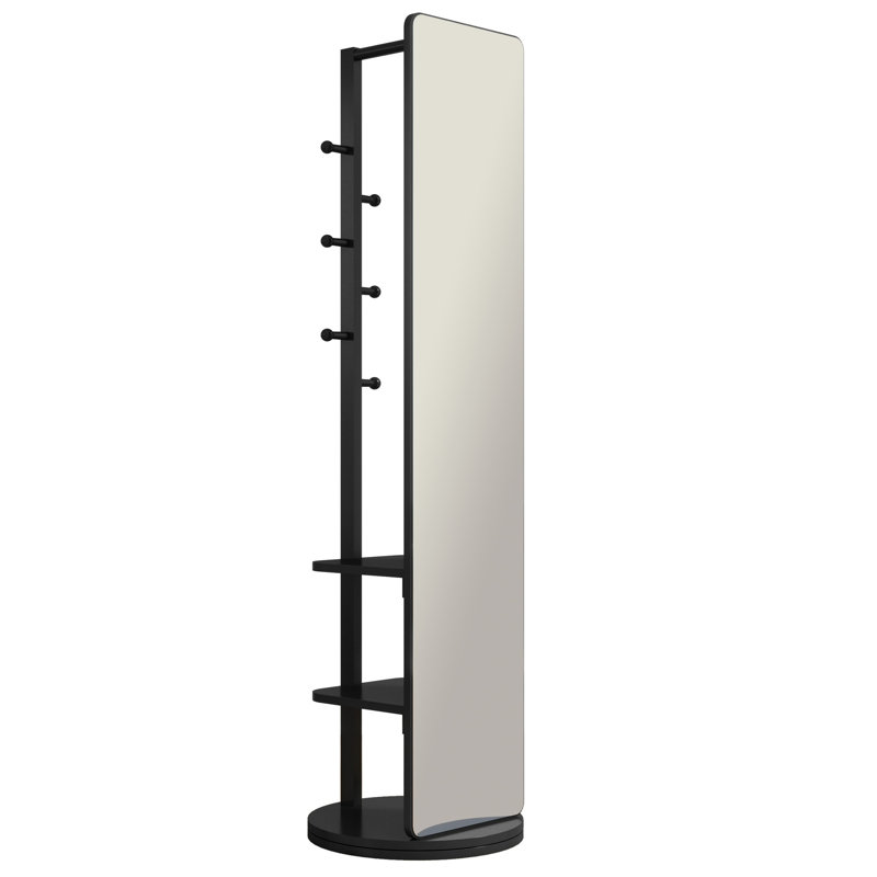 Full-Length Mirror, Rubber Wood + Mirror, Large Full-Length Mirror, Easy To Dress, Black, 17.73" x 17.71"