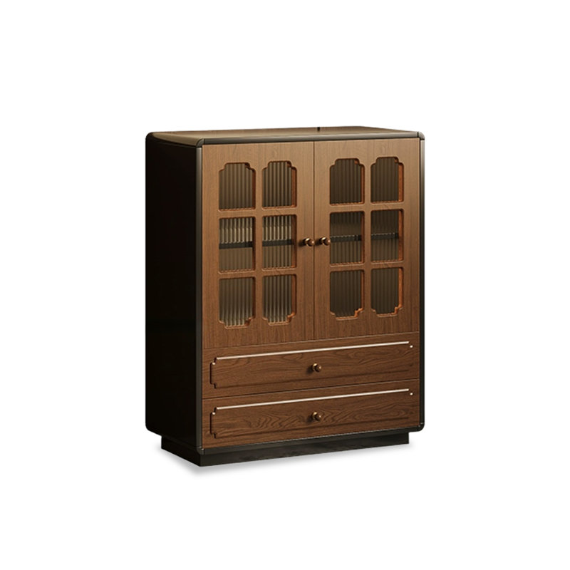 Buffet noisette + bois manufacturé noir + verre, H 41,02 po x l 28,82 po x P 15,75 po