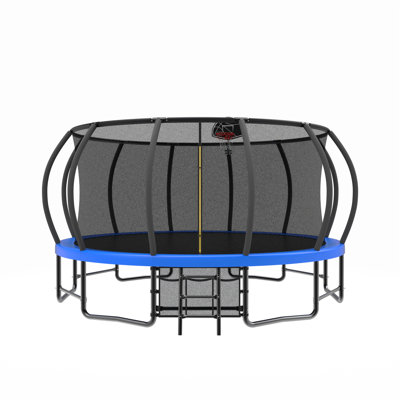 Trampoline 15 pi avec panier de basketball - Trampolines récréatives avec échelle, sac à chaussures et revêtement antirouille galvanisé