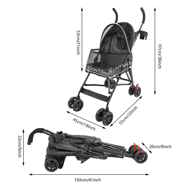 Poussette pliable pour animaux de compagnie pour petits et moyens chiens, Noir, noir, noir, noir