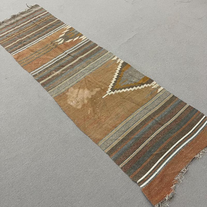 Kilim à rayures turque rétro Oushak pour couloirs en couleurs vibrantes orange et bohème