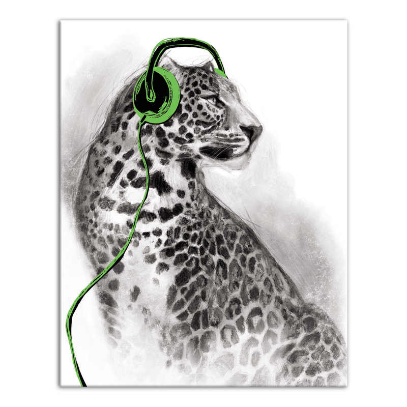 Art sur toile avec casque Leopard, H 30 po x l 24 po x P 1,25 po, Vert
