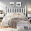 Lit plateforme grand en bois avec tête de lit gourde, style rétro, support en lattes de bois, aucun sommier requis, blanc-106837674