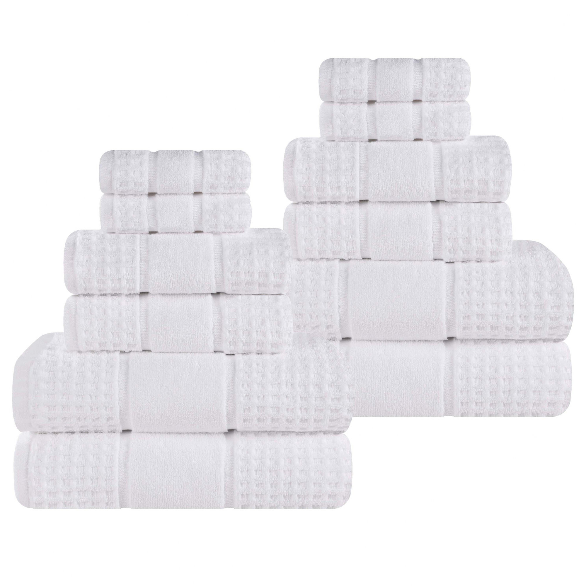 Hisela Zero Twist Cotton Solid Waffle Honeycomb Plush Soft Absorbent Medium Weight Assorted Towel Set, White