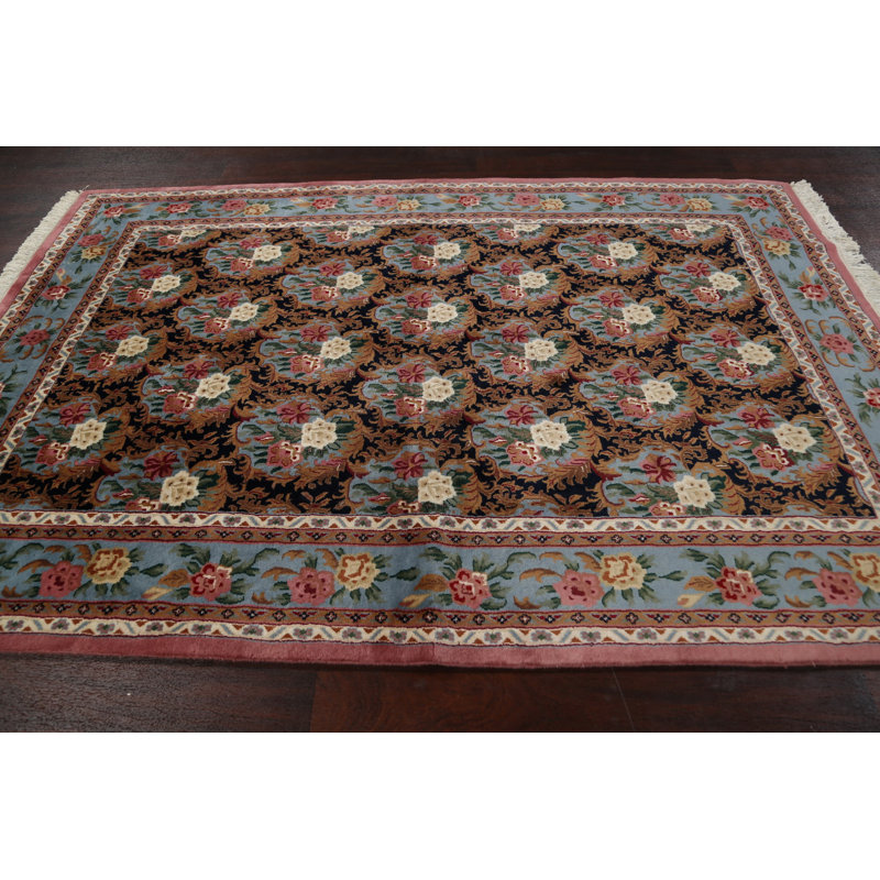 Tapis unique en laine noué à la main 5 pi 11 po x 8 pi 9 po nouvel âge en rouge / brun / bleu