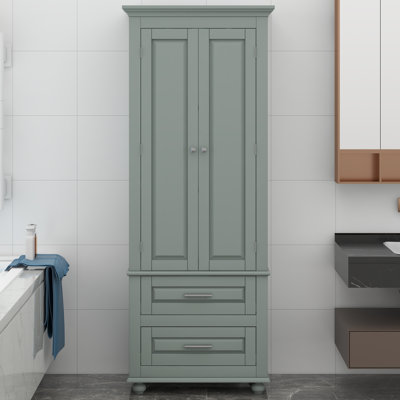 Tall Storage Cabinet With Two Drawers, Freestanding Multifunctional Bathroom Cabinet With Adjustable Shelf, Anti-Tipping Device