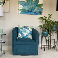 Keilani 36.5 Wide Swivel Barrel Chair Kelly Clarkson Home Body Fabric: Mineral Blue Floral Performance