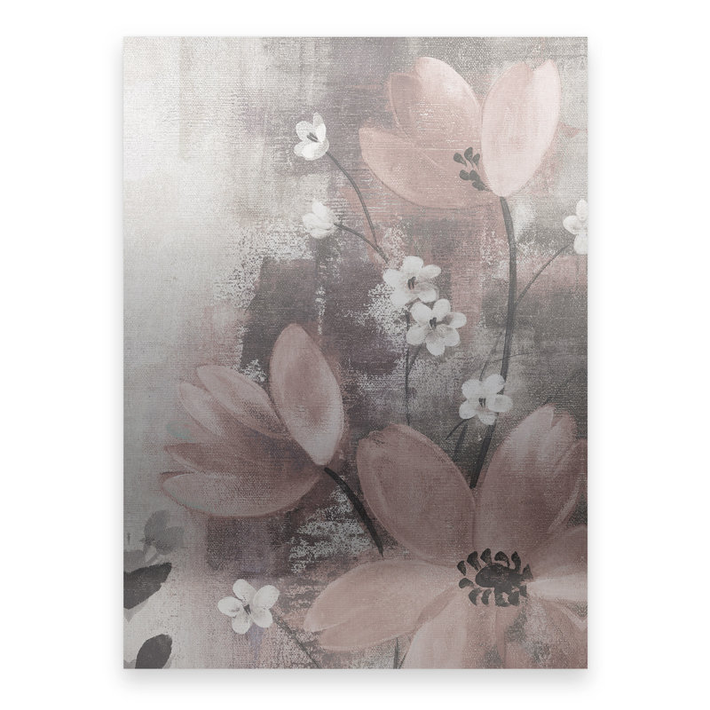Art flottant en aluminium brossé Silvia Vassileva «Floral Symphony Blush Grey Crop I»