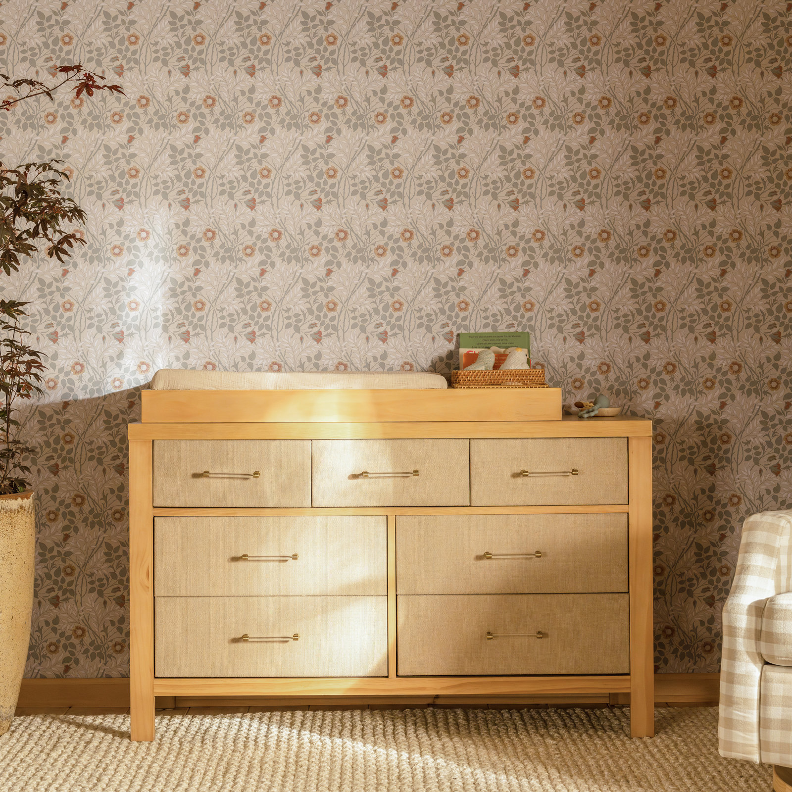 Eloise 7-Drawer Assembled Dresser, Honey/Performance Sand Eco-Weave