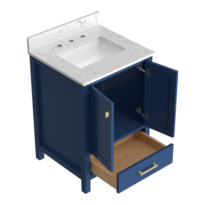 Meuble-lavabo moderne autoportant, Bleu / doré, 24"