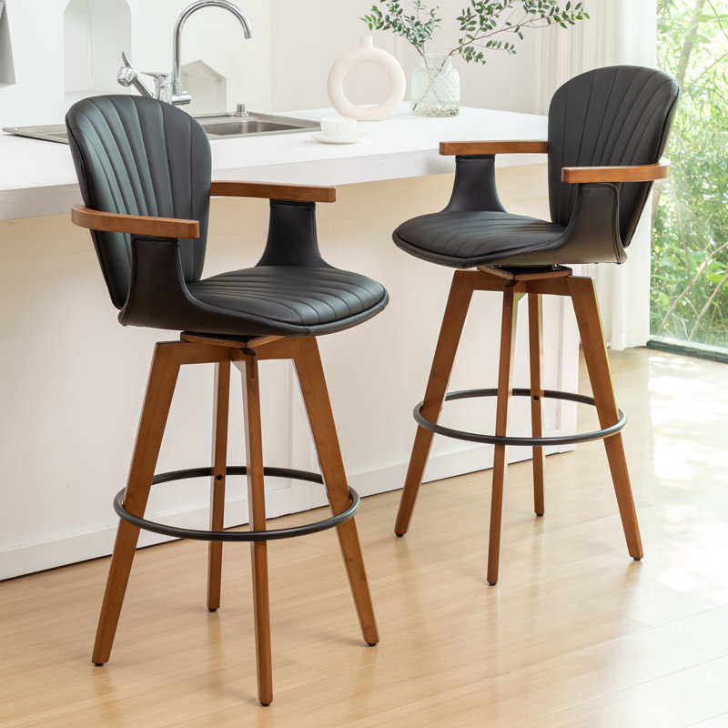 Kelsch Swivel Bamboo Counter Stools and Bar Stools, Black, Bar Stool (30" Seat Height )