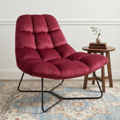 38.98" Wide Tufted Velvet Lounge Chair with Metal Sled Base