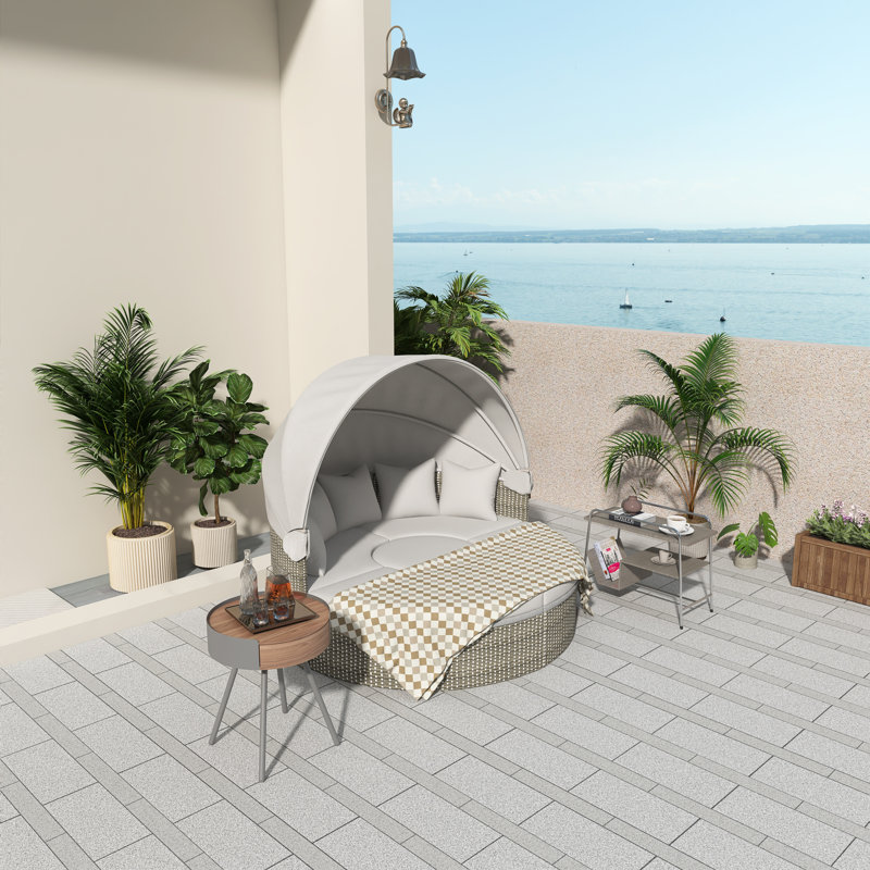 Ensemble de lit de jour en rotin avec abattant rétractable, ensemble de canapé de patio en osier 2 tons avec sièges séparés et coussins amovibles Uttage