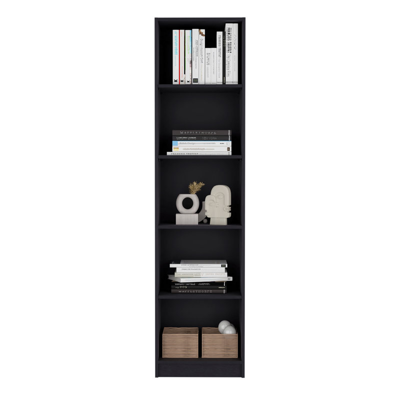 Bibliothèque avec tablettes à 5 niveaux et design mince - Noir - Bureau, Noir