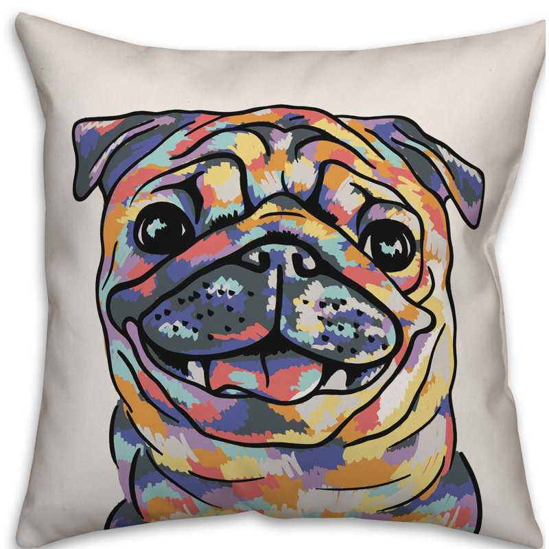  Coussin Pug, 20 po x 20 po, Pas de bourre