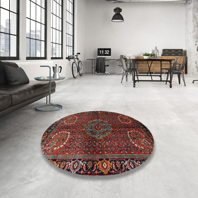Tapis oriental oriental en laine et polyester tissé à la machine, Rond 6 pi