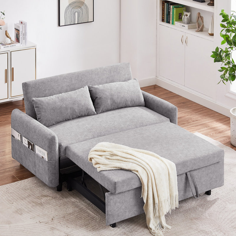 Divyanshi Pull Out Sleep Sofa Bed Loveseats Sofa Couch with Adjsutable Backrest, Storage Pockets, 2 Soft Pillows, USB Ports for Living Room, Bedroom, Apartment, Office