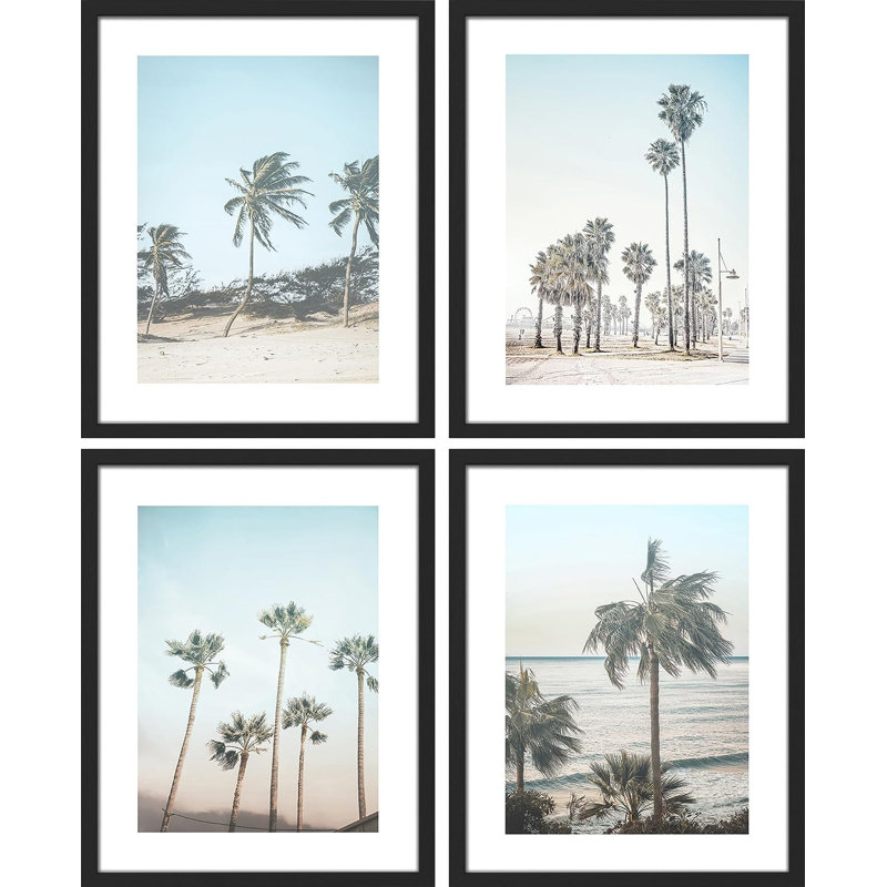 Île tropicale délavée 4 pièces, Cadre noir, H 14 po x l 11 po x P 1 po