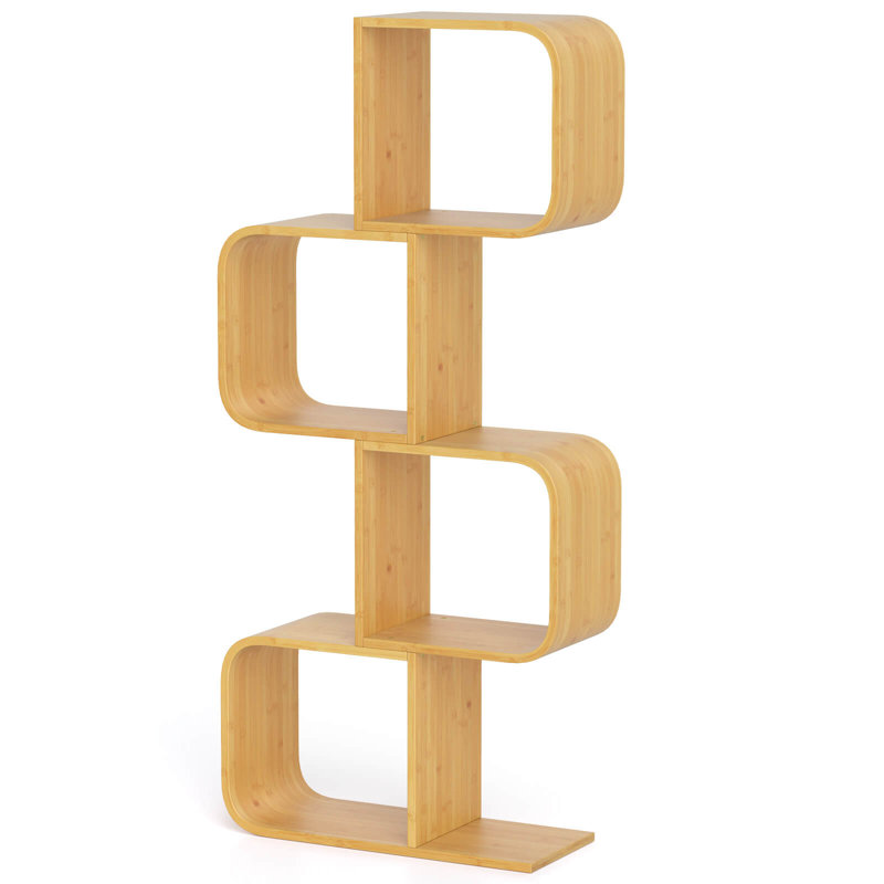 2 Pcs 4-tier S-shaped Bookcase With 4 Open Cubes Geometric Corner Display Shelf