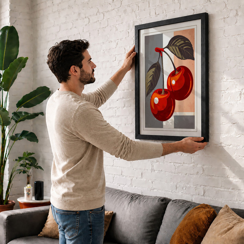 Cherries and Geometry Modern - Framed Print, Unframed, A2 - 59.4 x 42.0 cm