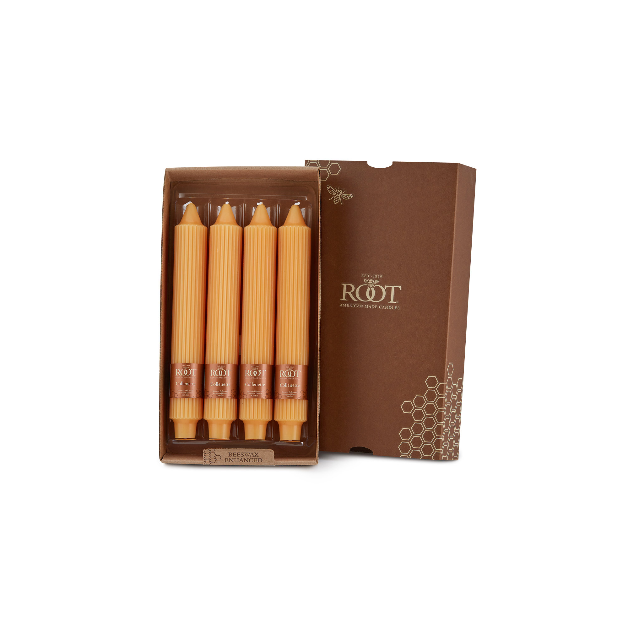 Grecian Collenette Unscented Taper Candle, 9" H x 1.25" W x 1.25" D, Beeswax