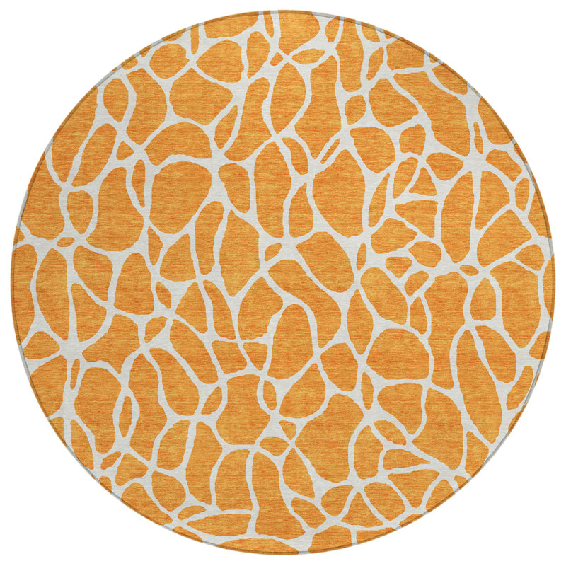 Tapis lavable intérieur et extérieur rond 8 pi orange et ivoire