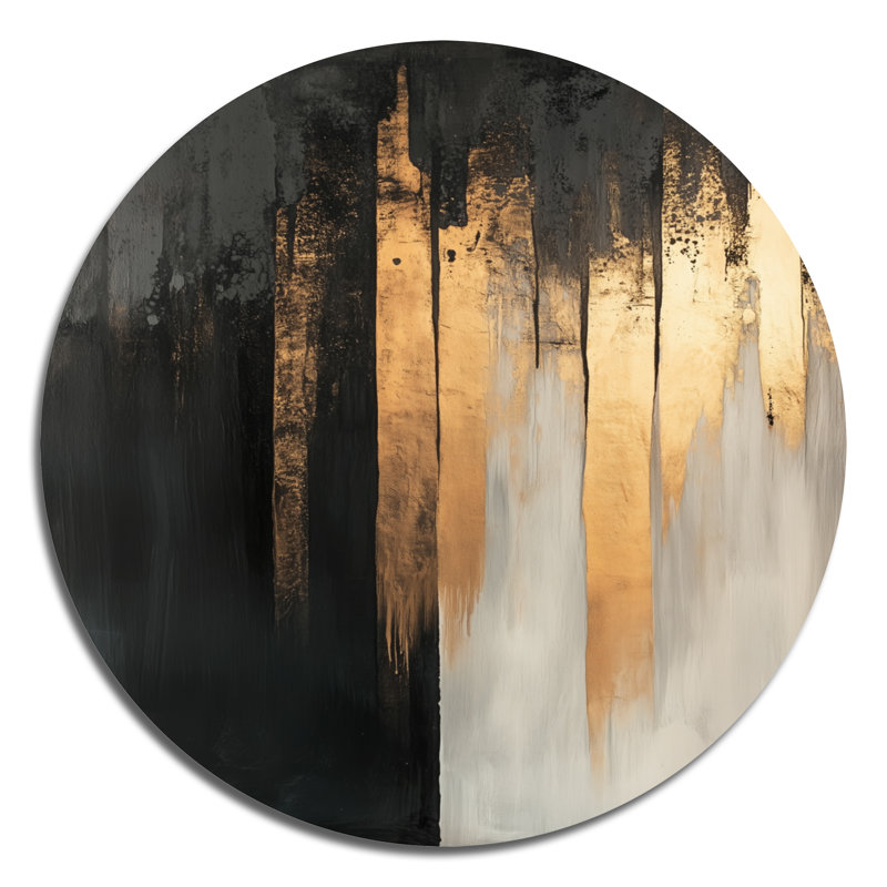 Or et noir, formes modernes - transitionnel abstrait, art mural rond en métal, L 36 po x H 36 po
