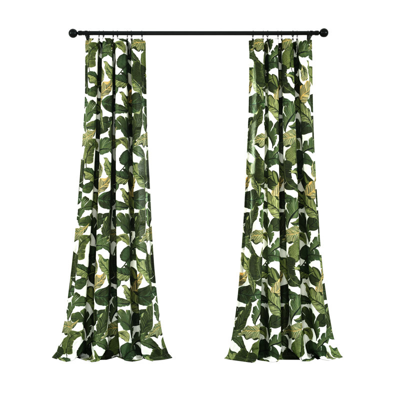 Lush Decor Tropical Paradise Room Darkening Curtain Panels Pair Drapes (Set of 2), Green/White, 52"W x 84"L