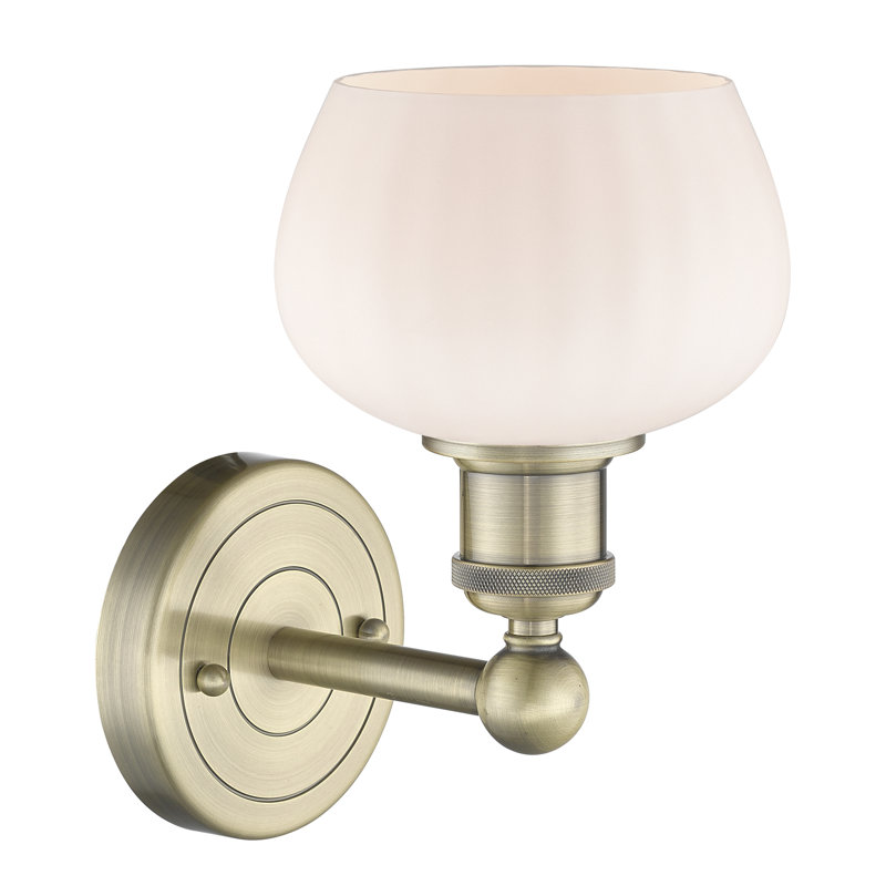 Canute Armed Sconce, Matte White, Antique Brass