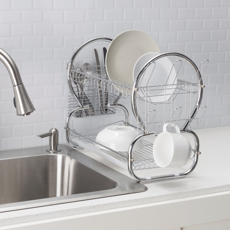 Steel Two Tier Dish Rack, Chrome