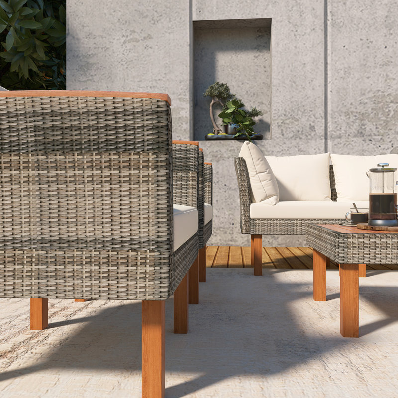 9-Piece Rattan Patio Conversation Set With Cushions, Beige