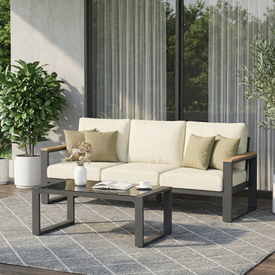 Canapé et table d'extérieur en aluminium 75 "avec coussin 75"