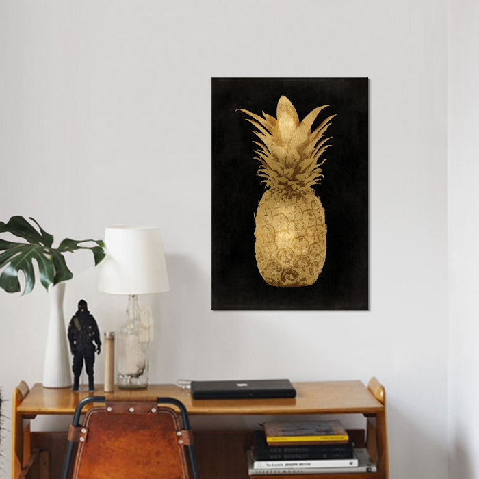« ananas i », impression sur toile en noir, H 40 po x l 26 po x P 1,5 po, Toile tendue, Pas de tapis