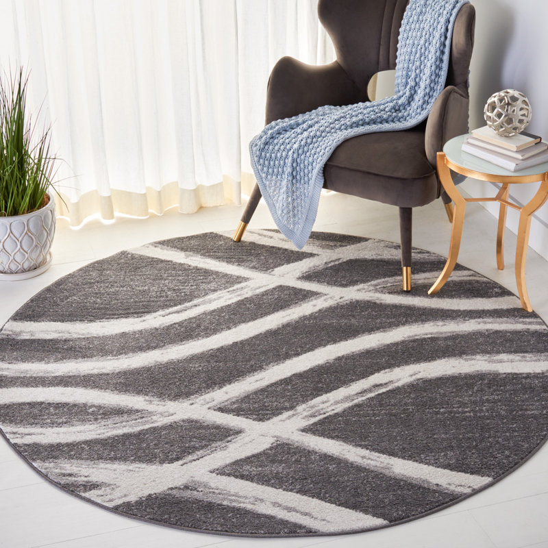 Tapis performance abstrait Shelva, Charcoal/Ivory, Rond 6 pi