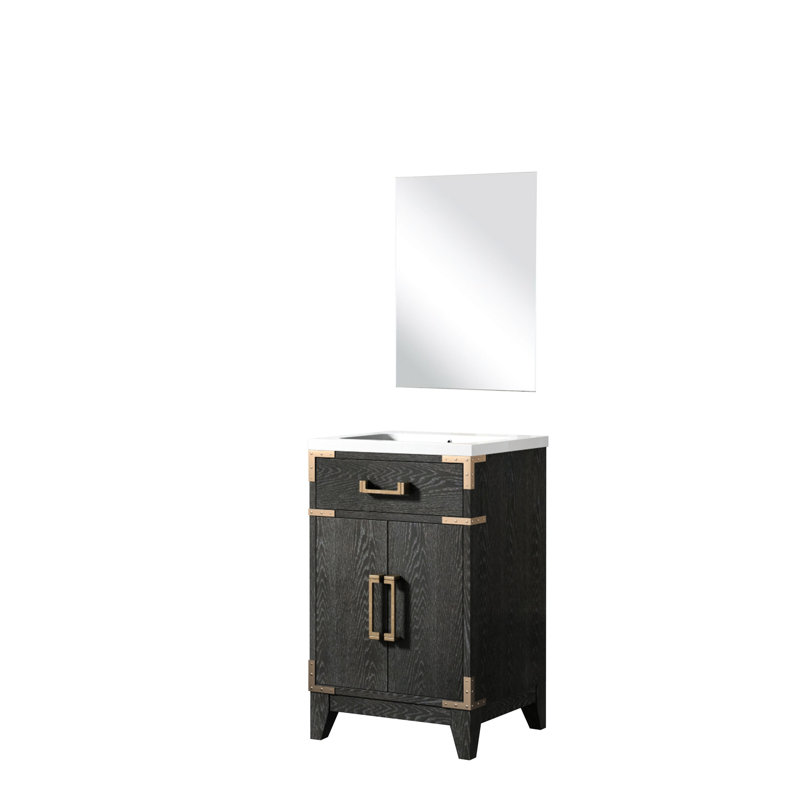 18 po P Meuble-lavabo simple en chêne noir de 20 W, comptoir en acrylique, miroir, largeur de rangement et de fermeture en douceur, comptoir, capacité fermée