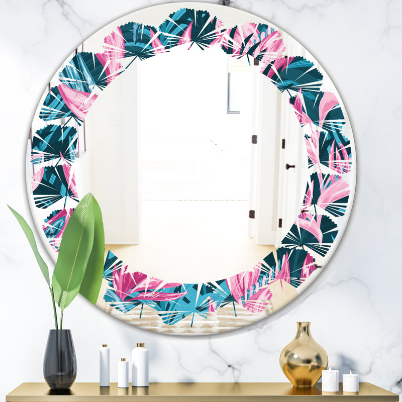 Miroir mural Leaves, H 23,6 po x l 23,6 po, Feuilles de fleurs dessinées à la main