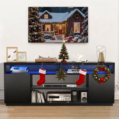 68" LED TV Stand for TVs up to 78", Modern Media Console Entertainment Center with Storage Cabinets & Adjustable Shelves