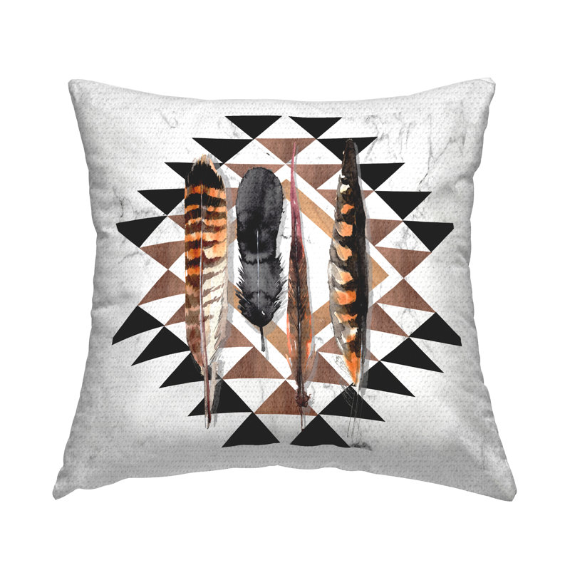 Coussin d'extérieur imprimé bohème à plumes géométriques par Jennifer Paxton Parker