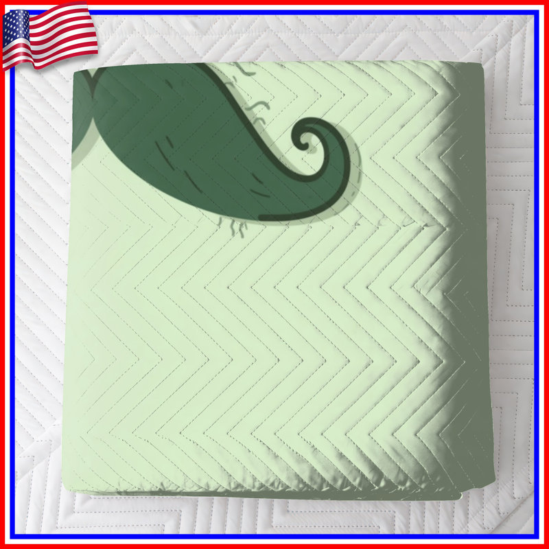 Couvre-lit matelassé vert frisé avec moustache toutes tailles, Twin