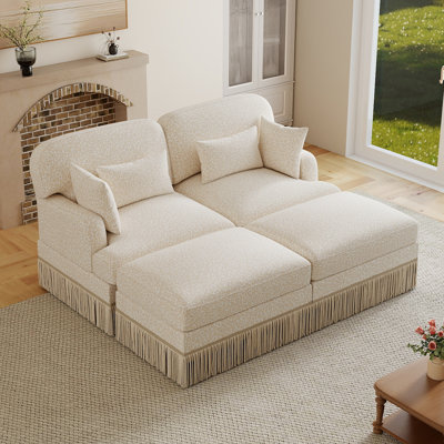 Canapé modulaire de 69 po avec accoudoirs délicats à pampilles et 4 coussins, canapé-lit moderne à motif léopard en chenille confortable avec 2 repose-pieds et siège profond de 24 po pour le salon