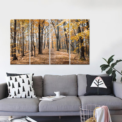 Autumn Forest Landscape Canvas Wall Art: Printed Fall Decor,4P Wrapped Canvas