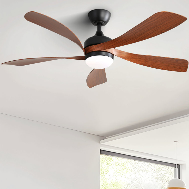 52 Inch Indoor Ceiling Fan With 3 Colour Dimmable 5 Abs Blades Remote Control Reversible Dc Motor Black With Led Light
