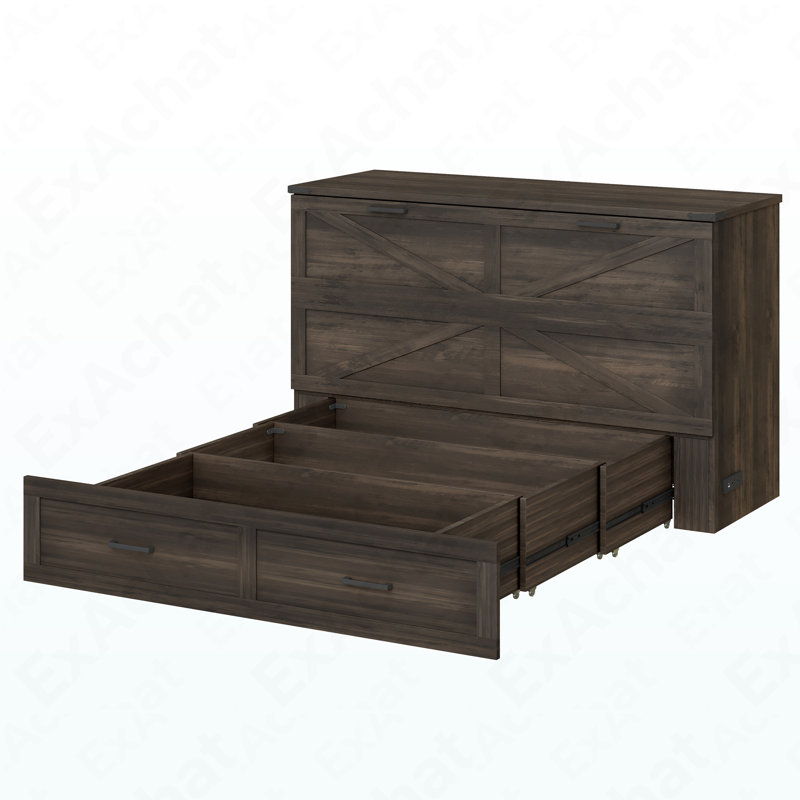 Versatile Foldable Murphy Cabinet Bed With Large Storage And Charging Feature, Gray, Queen
