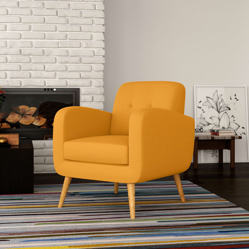 Chaise d'appoint en lin avec pieds en bois massif